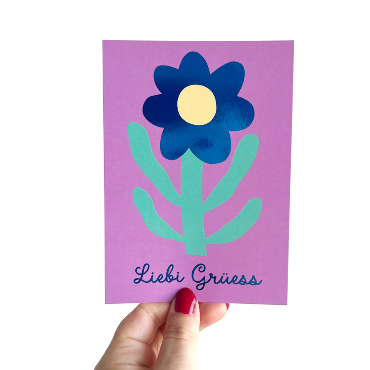 Jolanda Epprecht - Postkarte „Liebe Grüsse 2“ mit Blauglanzfolie