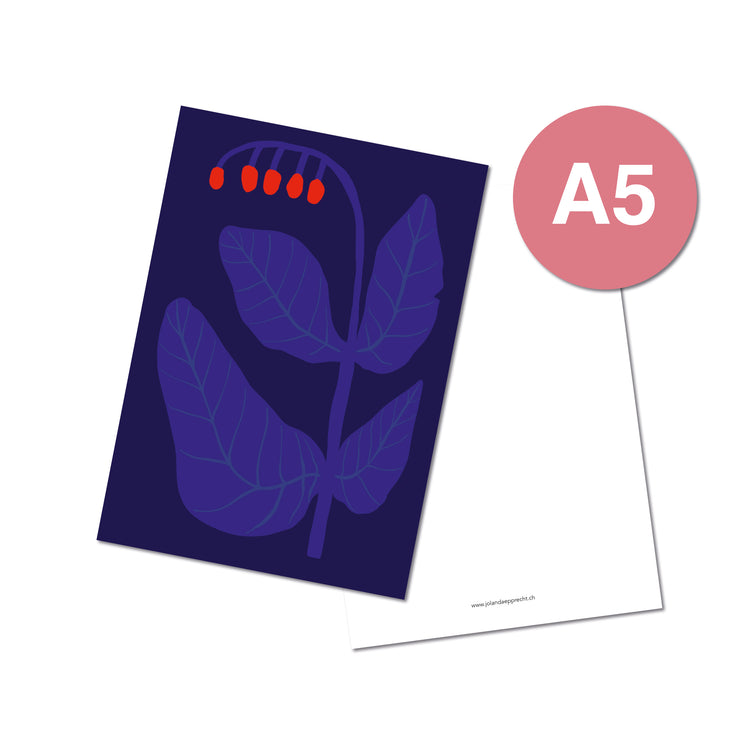 Jolanda Epprecht - Postkarte Extragross "Blume Blau Rot"