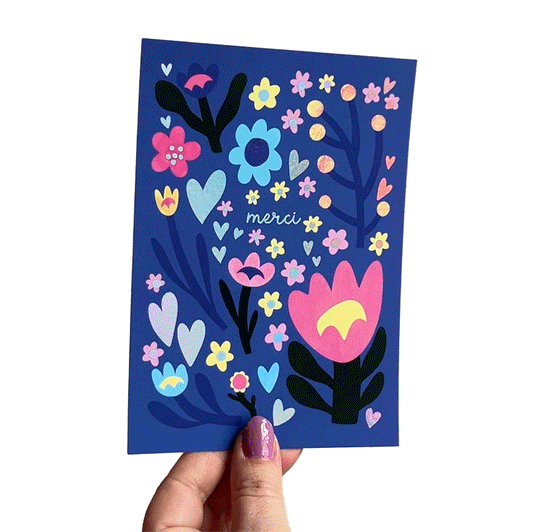 Jolanda Epprecht - Postkarte „Merci“ mit Glanzfolie