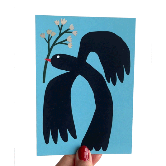 Jolanda Epprecht - Postkarte "Vogel mit Blume“ mit Holofolie