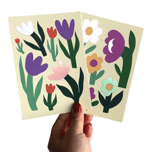 Jolanda Epprecht - Postkartenset "Blumen & Tulpen auf Gelb" (Holo)