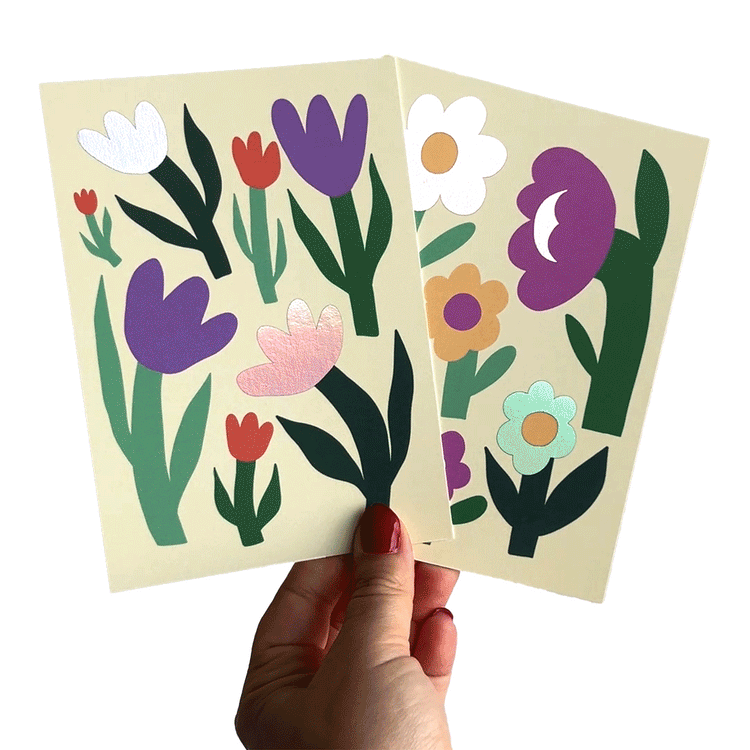 Jolanda Epprecht - Postkartenset "Blumen & Tulpen auf Gelb" (Holo)