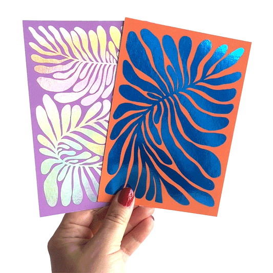Jolanda Epprecht - Postkartenset "Glänzende Blätter" (Holo & Blauglanz)