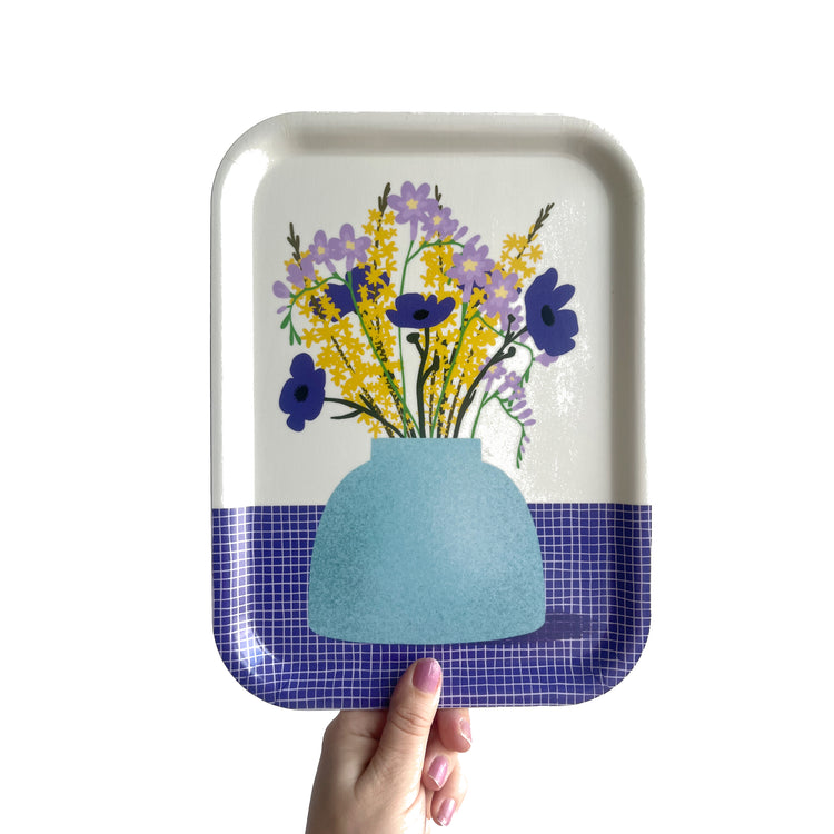 Jolanda Epprecht - Serviertablett "Blumen Violett-Gelb" VORBESTELLUNG