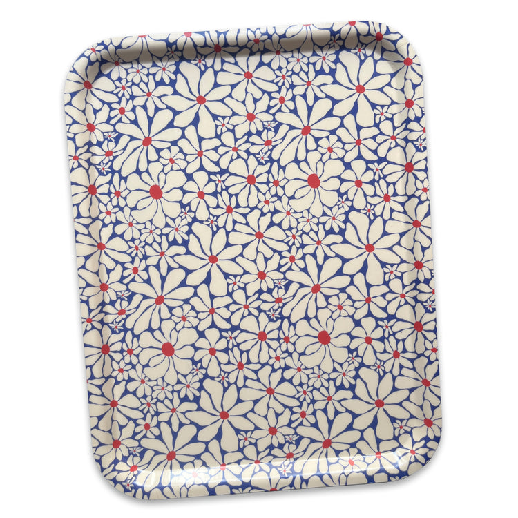 Jolanda Epprecht - Serviertablett "Blumenmuster Blau, Rot & Weiss" (gross)