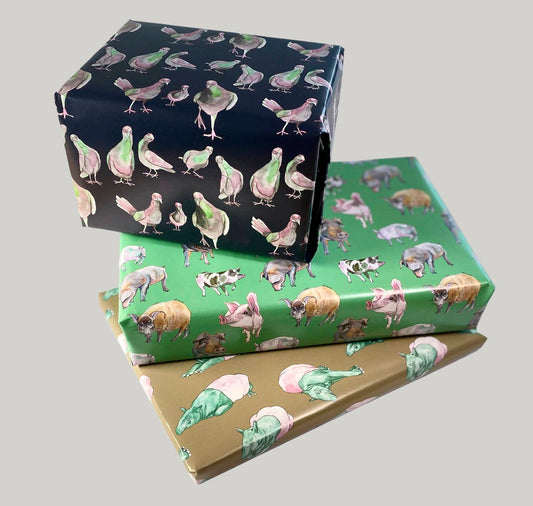 jolanda.works - Wrapping paper "Tapir-pig-dove" (12 sheets) 