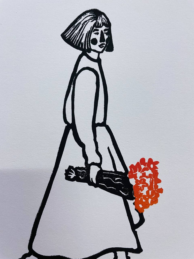 arion illustrated - Carta Linoleografia Originale "Fiori" 