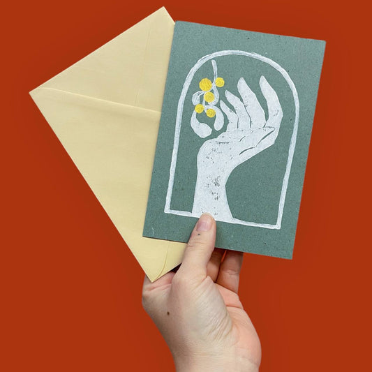 arion illustrated - Biglietto pieghevole originale linoleografia vischio con busta