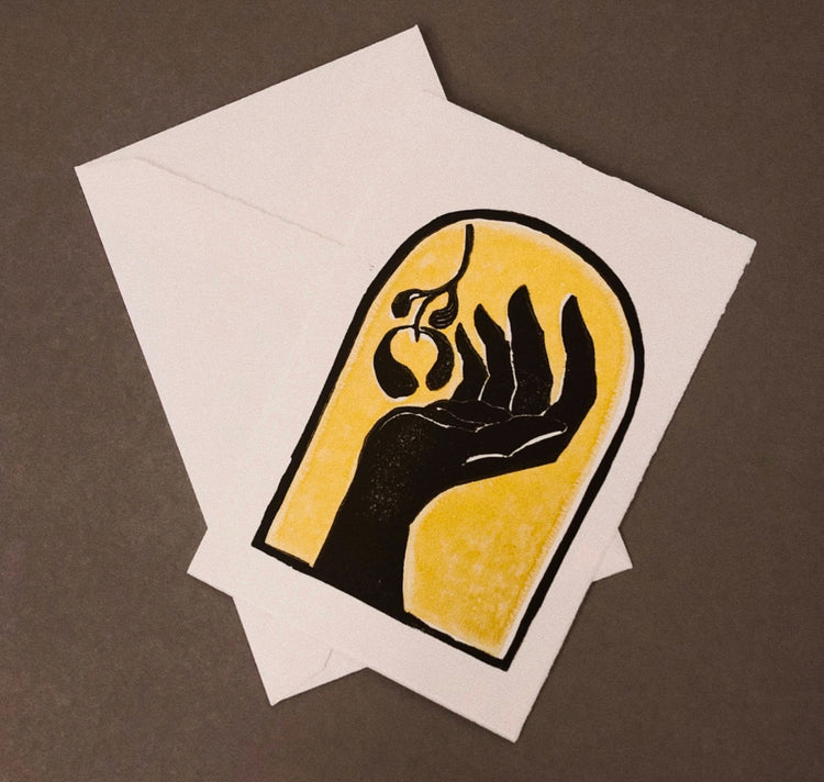 arion illustriert - Karte Original Linoldruck „Mistelzweig“ Limited Edition (Schwarz Gold)
