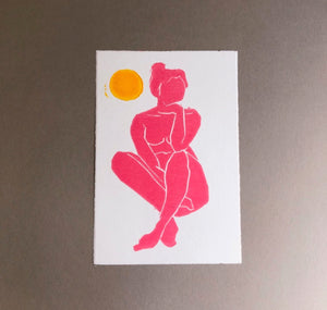 Arion Gastpar - Karte Original Linoldruck "Dora rosa"