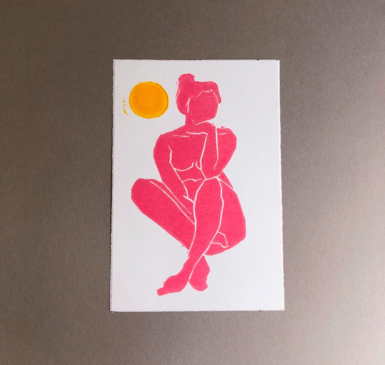 Arion Gastpar - Carte Linogravure originale "Dora rosa"