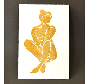 Arion Gastpar - Karte Original Linoldruck "goldene Frau"