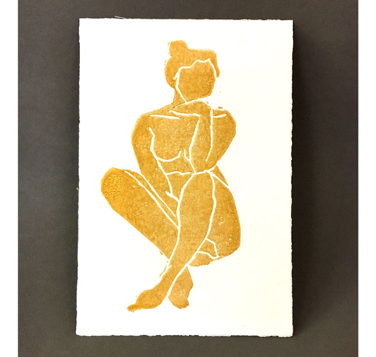 Arion Gastpar - carte linogravure originale "femme dorée"