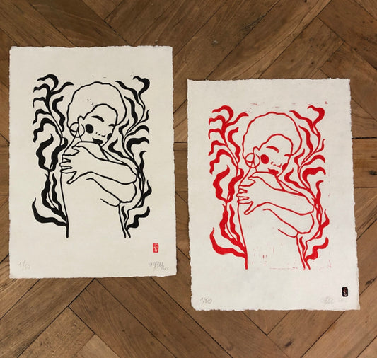 Arion Gastpar - Original Linoprint "Hug"