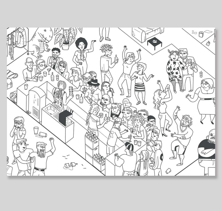 Rina Jost - Stampa "Festa" (Immagine con oggetti nascosti)