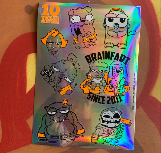 BRAINFART - 10 Yeah Fartism! Holo Stickers
