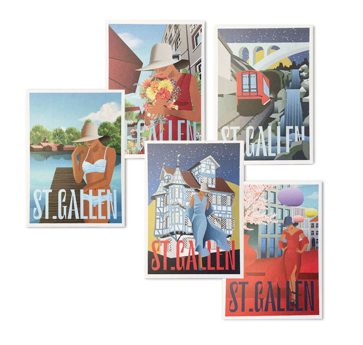 Clarissa Schwarz - Set de 5 cartes postales "Saint-Gall"