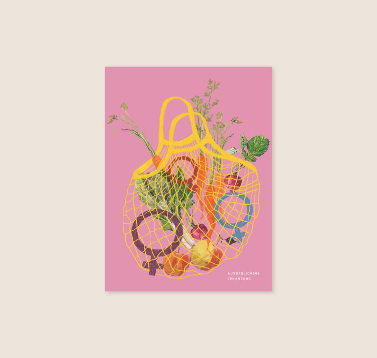 Hartezeiten - Postkarte "Ausgelichene Ernährung" (pink)