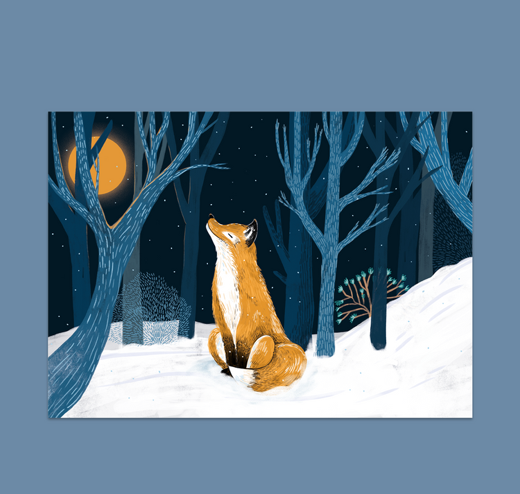 Petra Hilber - Carte postale "Renard dans la forêt"