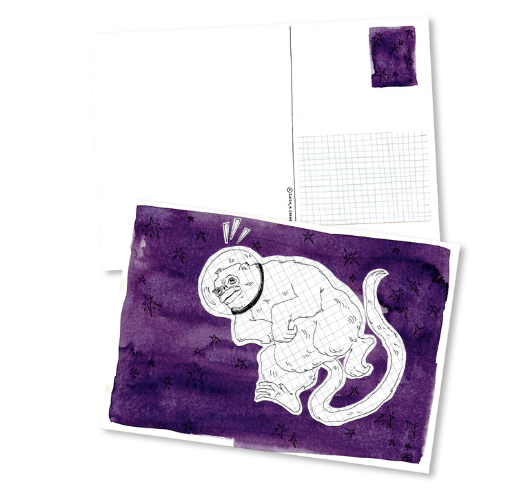 Amélie Cochet - Set de cartes postales "Space-Dudes Monkey &amp; Cat"
