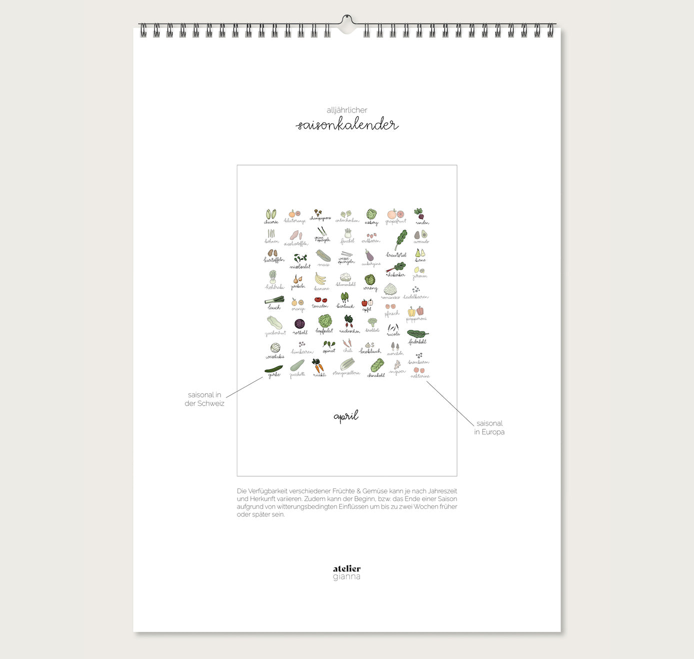 atelier gianna - Saisonkalender (A4)