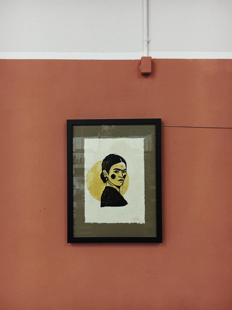 Arion Gastpar - Linogravure sur papier fait main Moulin "Frida Gold"